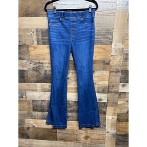 Spanx Flare Jeans Dark Wash Denim Pull On High Rise Blue Size Large L/G